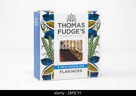 Thomas Fudge’s 8 Belgian Milk Chocolate Flapjacks Stock Photo