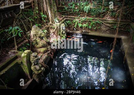 Ganesh statue near a pond in the sacred Monkey Forest, Ubud, Bali, Indonesia Stock Photo
