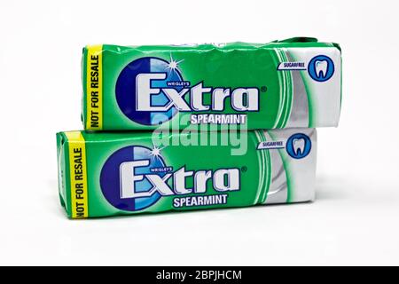 Wrigley's Extra Spearmint Sugarfree Chewing Gum Stock Photo