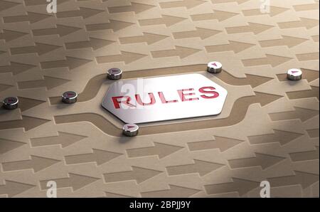 3D illustration of arrows getting around the word rules. Stock Photo