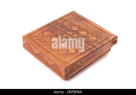 Old wooden cigarette case, isolated on white Stock Photo