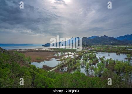 Buildings in small Virpazar town seen from above, Skadar Lake National Park, Montenegro