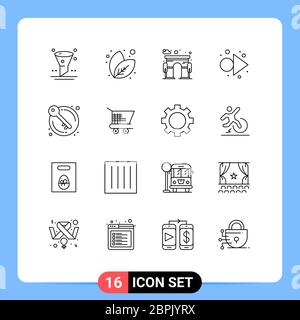 Mobile Interface Outline Set of 16 Pictograms of authority, house, city, door, forward Editable Vector Design Elements Stock Vector