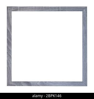 empty square gray wooden picture frame with cut out canvas isolated on white background Stock Photo
