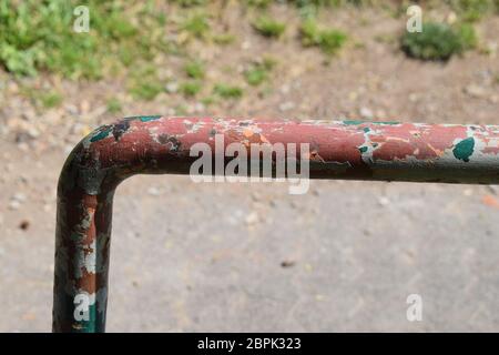 rusty old handle on a station stairway Stock Photo