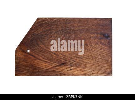 old brown rectangular wooden kitchen cutting board isolated on white background Stock Photo