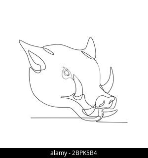 Continuous line illustration of a wild pig, hog, boar or razorback head viewed from side done in black and white monoline style. Stock Photo