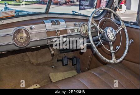 Interior of 1940 Packard 110 Drophead Coupe, classic car at Art Deco Centre, Napier, Hawke's Bay Region, North Island, New Zealand Stock Photo