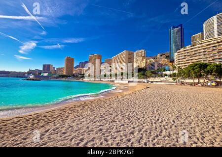 Les Plages skyline and emerald sand beach view, Principality of Monaco Stock Photo
