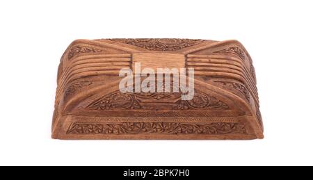 Old wooden cigarette case, isolated on white Stock Photo