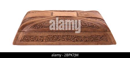 Old wooden cigarette case, isolated on white Stock Photo