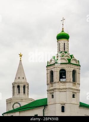 Church of St. John the Baptist Monastery and Savior Tower on Background. Kazan, Russia. Stock Photo