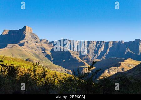 South African landmark, Amphitheatre from Royal Natal National Park. Drakensberg mountains  landscape. Top peaks Stock Photo