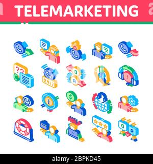 Telemarketing Sale Isometric Icons Set Vector Stock Vector