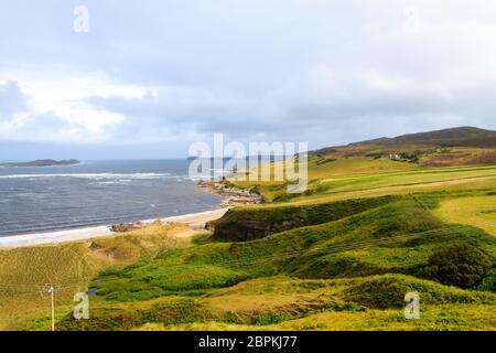 Rural scottish panorama. Erica arborea  meadows. Travel destionations Stock Photo