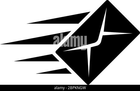 Flying Message, Fast Envelope Mail, Email Sms. Flat Vector Icon illustration. Simple black symbol on white background. Flying Message, Fast Envelope s Stock Vector