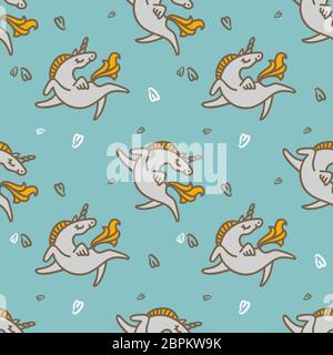 for childrens textile. Seamless pattern. Soft colors. White unicorns Stock Photo