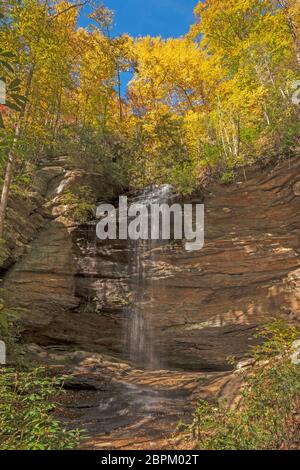 HIdden Moore Cove Falls in the Autumn in Pisgah National Forest in North Carolina Stock Photo