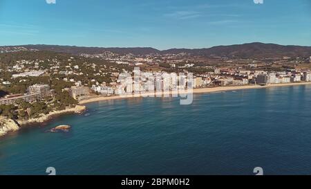Drone picture over the Costa Brava coastal near the small village Sant Antoni de Calonge of Spain, Torre Valentina bays Stock Photo