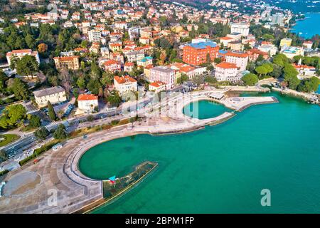 Slatina beach in Opatija aerial panoramic view, Kvarner bay of Croatia Stock Photo