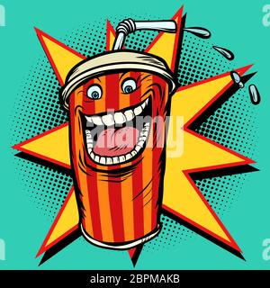 Cola drink character. Comic cartoon pop art retro vector illustration hand drawing Stock Photo