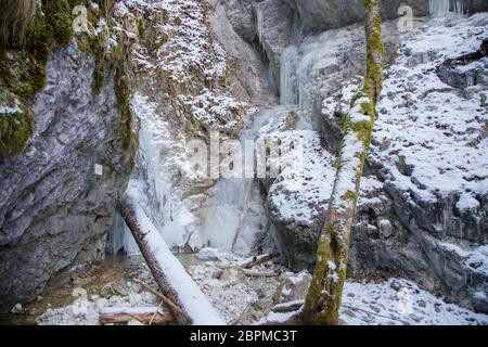 Icefall in Falcon valley in Slovak Paradise National park, Slovakia Stock Photo