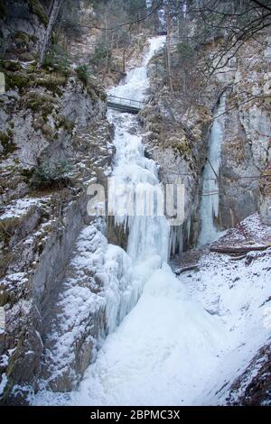 Zavojovy waterfall in winter in Slovak Paradise National park, Slovakia Stock Photo