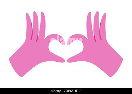 Gloved hands making heart sign isolated on white background Stock Vector