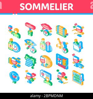 Sommelier Wine Tasting Isometric Icons Set Vector Stock Vector