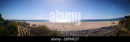 Santa Monica State Beach with panoramic view over the huge sandy beach in the city of Santa Monica at the Pacific Ocean in California, USA Stock Photo