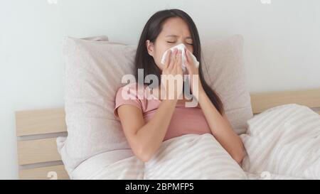 Woman suffer from nose allergy Stock Photo