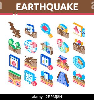 Earthquake Disaster Isometric Icons Set Vector Stock Vector