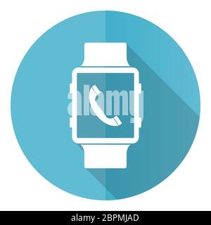 Smartwatch blue round flat design vector icon isolated on white background, phone call illustration in eps 10 Stock Vector