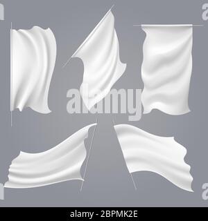Realistic white flag mockups Stock Vector