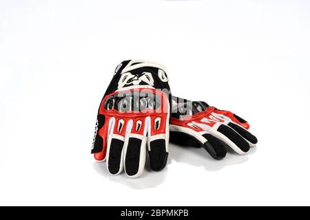 Alpinestars SMX-2 AIR CARBON V2 Gloves Color Black, Red, White isolated on white. Photograph taken on May 19, 2020 in Madrid, Spain. Stock Photo