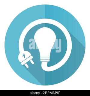 Bulb blue round flat design vector icon isolated on white background, innovation, electricity illustration in eps 10 Stock Vector