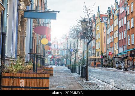 European Street of Gdansk called Piwna in the morning sun. Stock Photo