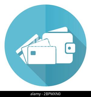 Wallet and credit cards blue round flat design vector icon isolated on white background, business illustration in eps 10 Stock Vector