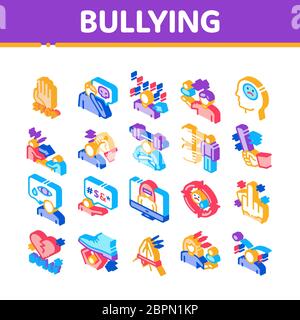 Bullying Aggression Isometric Icons Set Vector Stock Vector
