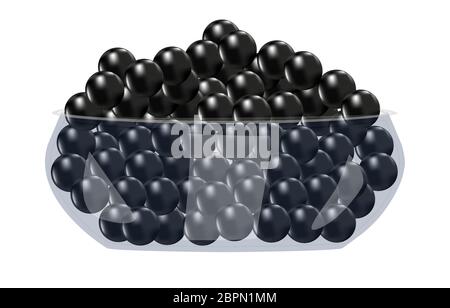 Black caviar in glass bowl isolated on white background. Sea food. Gourmet product. Russian thorn sturgeon caviar. Black caviar pearls. Stock vector Stock Vector