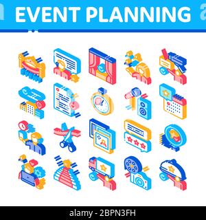Event Party Planning Isometric Icons Set Vector Stock Vector