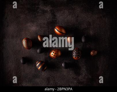 Easter background. Easter eggs in various golden designs Stock Photo