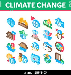 Climate Change Ecology Isometric Icons Set Vector Stock Vector