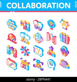 Collaboration Work Isometric Icons Set Vector Stock Vector