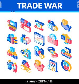 Trade War Business Isometric Icons Set Vector Stock Vector