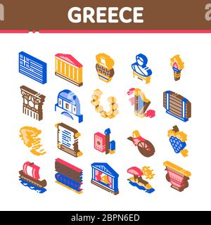 Greece Country History Isometric Icons Set Vector Stock Vector