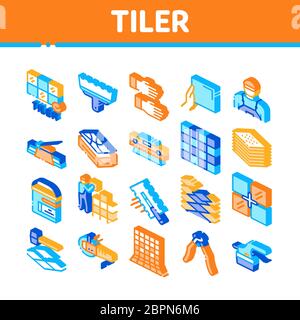 Tiler Work Equipment Isometric Icons Set Vector Stock Vector