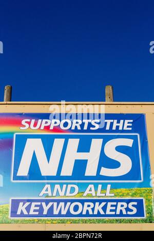 NHS coronavirus pandemic flu outbreak disease illness death disaster crisis covid-19; Rainbow supportive signs in Southport, UK Stock Photo