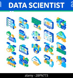 Data Scientist Worker Isometric Icons Set Vector Stock Vector