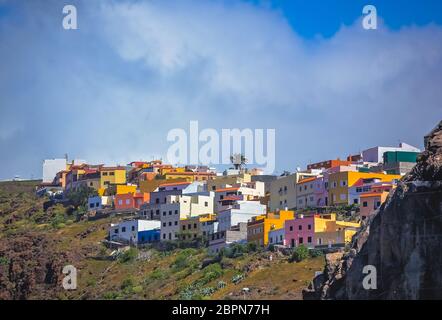 Colourful homes on a hill - San Sebastian town in La Gomera, Canary Islands, Spain Stock Photo